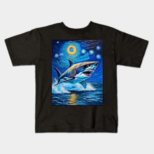 Shark in starry night Kids T-Shirt